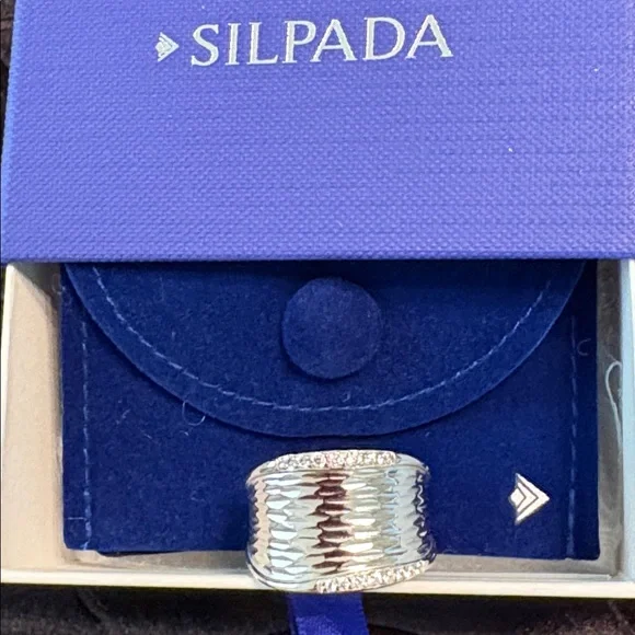 Silpada Textured Silver CZ Ring with Box Sz 8 - Picture 11 of 11